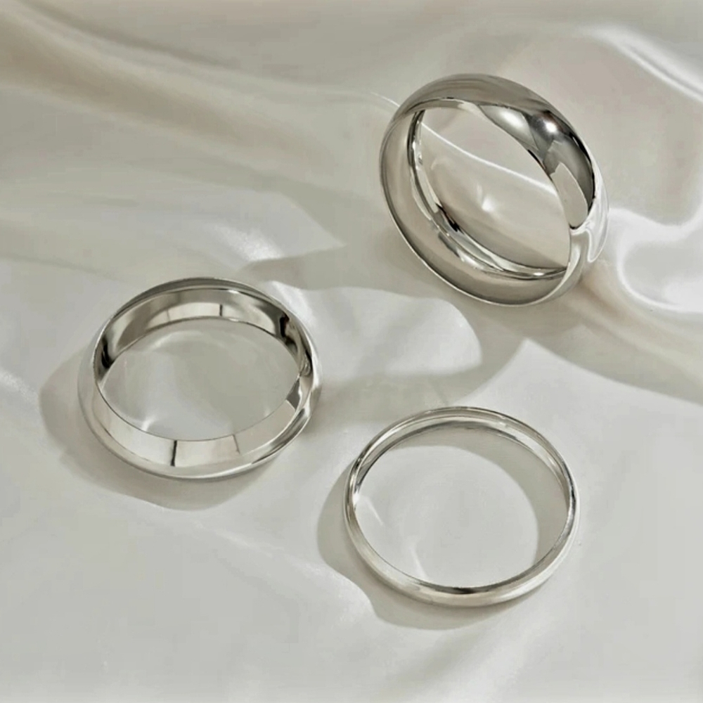 3 Round Chunky Bracelets. Smooth metal.Bangles Trendy Designe. Hupoallergenic - Picture 7 of 13